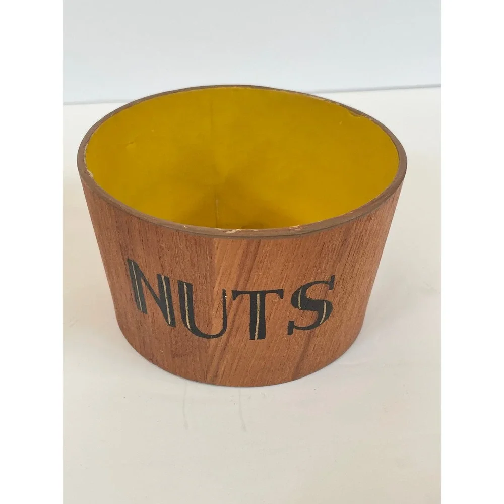 Vintage Nasco Japan Nesting Snack Bowl Set Faux Wood Yellow MCM 4pc